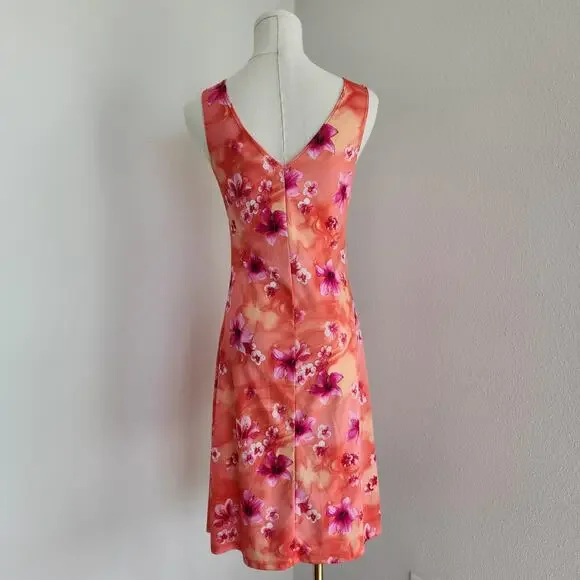 Y2K Orange Pink Floral Ring Front Sleeveless Mini Dress Vintage Tropical XS - Picture 5 of 8